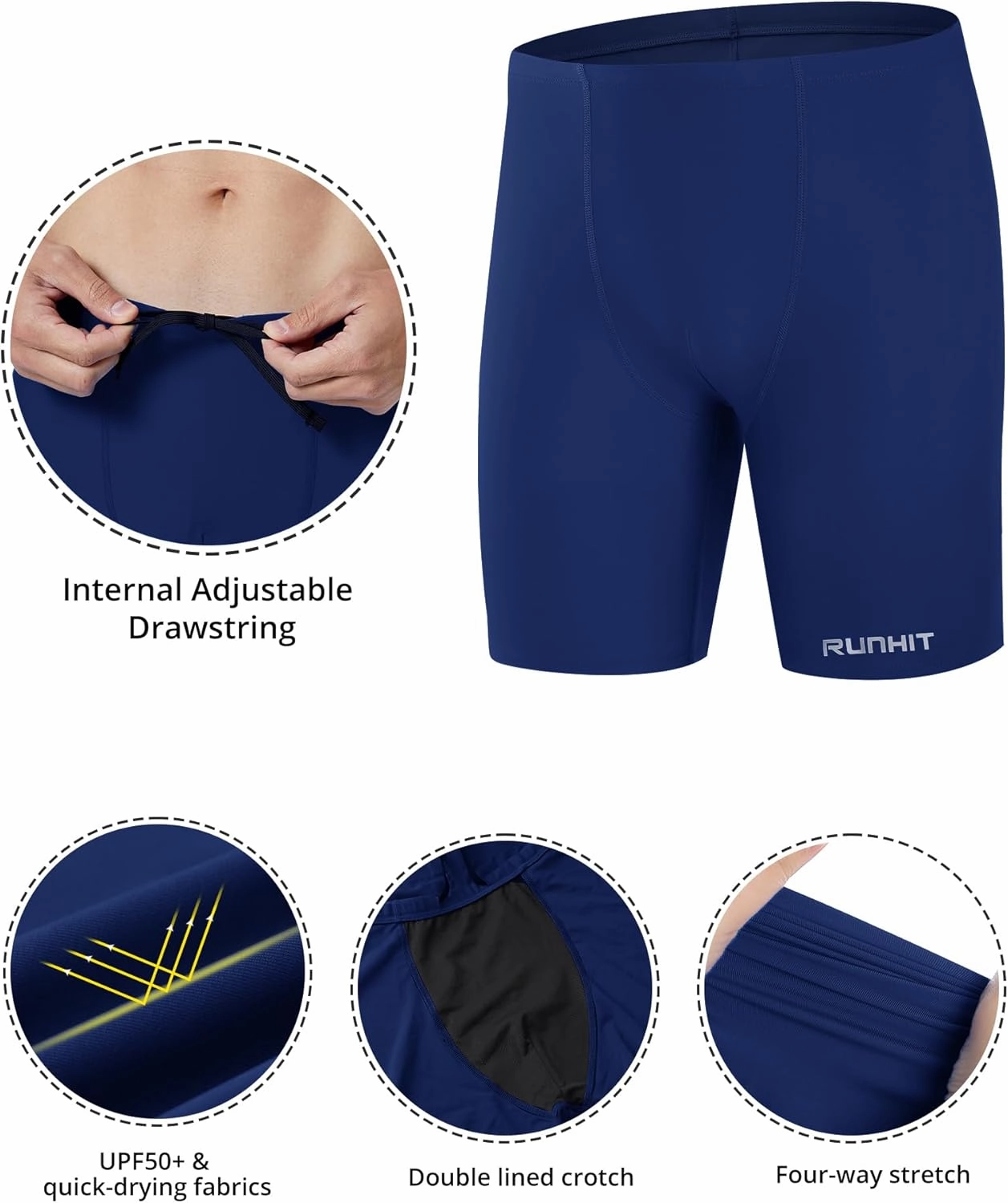 Runihit Men's Square Leg Swim Jammers Quick Dry Athletic Brief Swimsuit UFP 50  Compression Swimming Shorts