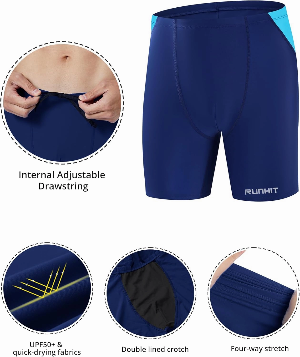 Runihit Men's Square Leg Swim Jammers Quick Dry Athletic Brief Swimsuit UFP 50  Compression Swimming Shorts