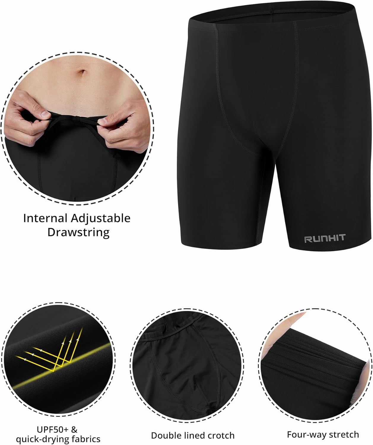 Runihit Men's Square Leg Swim Jammers Quick Dry Athletic Brief Swimsuit UFP 50  Compression Swimming Shorts