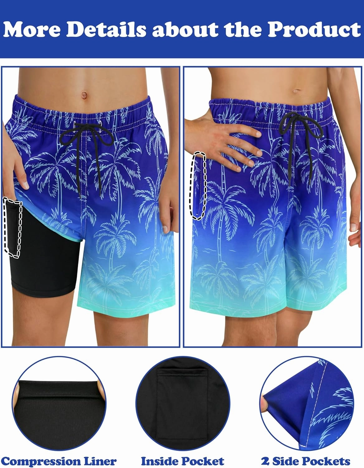 Sarfel Boys Swim Trunks with Compression Liner Kids Swimsuits Boys Bathing Suit Kids Board Shorts Teen Boy Quick Dry Shorts