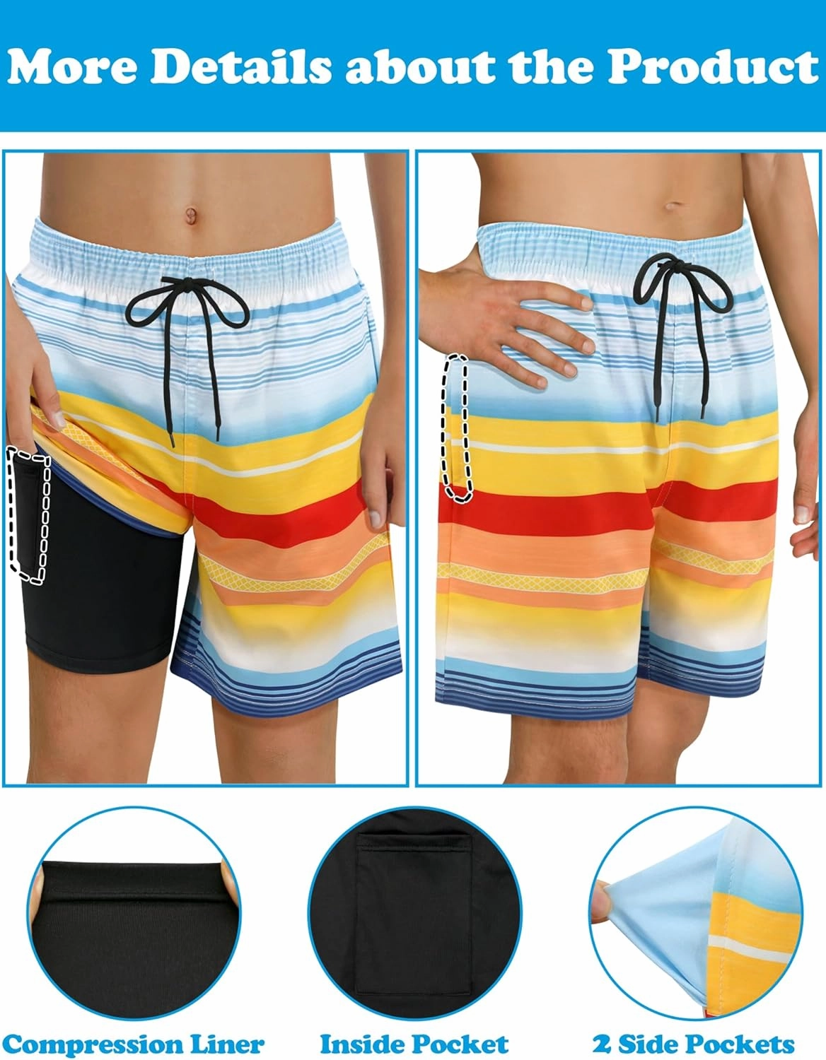 Sarfel Boys Swim Trunks with Compression Liner Kids Swimsuits Boys Bathing Suit Kids Board Shorts Teen Boy Quick Dry Shorts