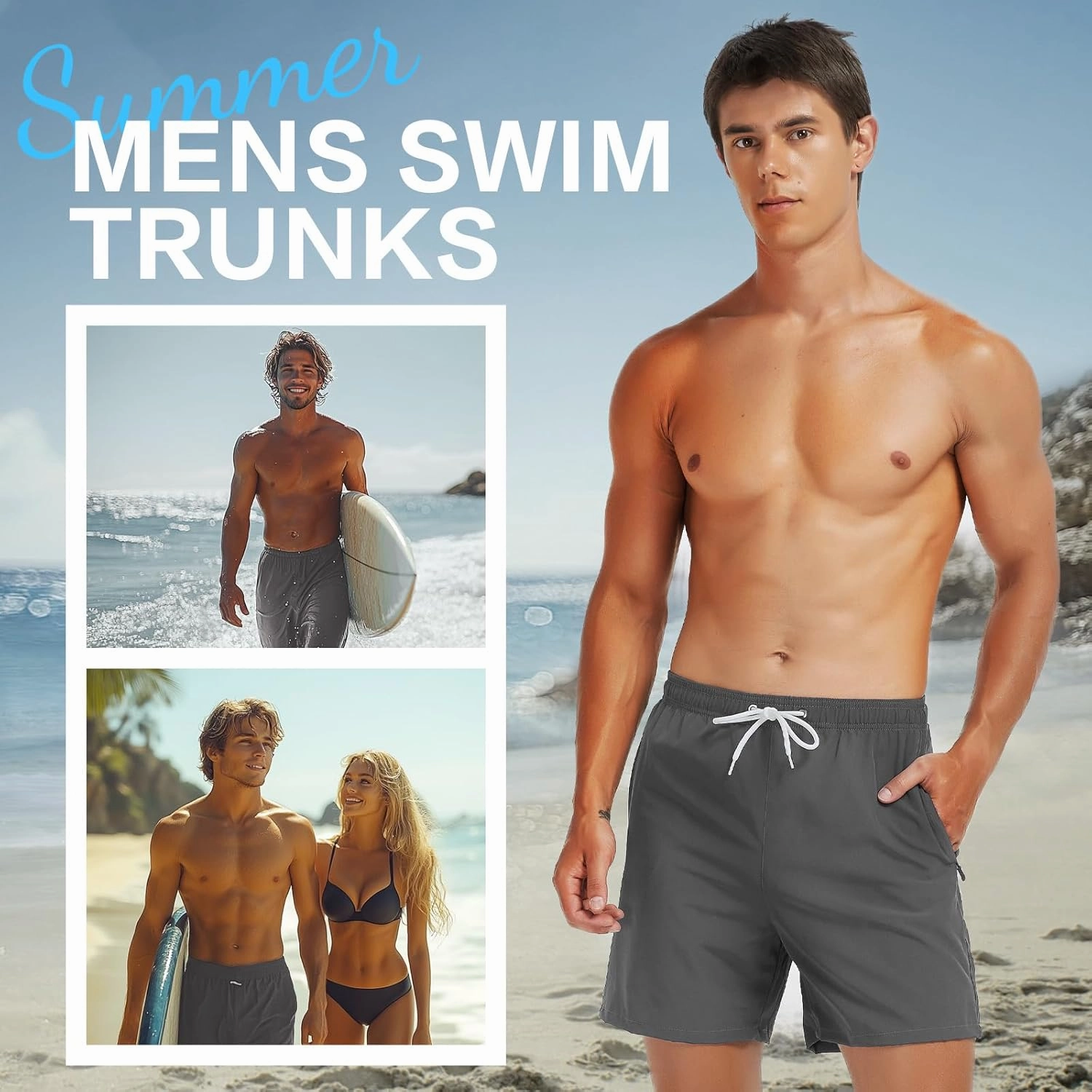 Scotamalone Mens Swim Trunks Swim Shorts Swimming Trunks Swimwear Bathing Suits Quick Dry with Zipper Pockets