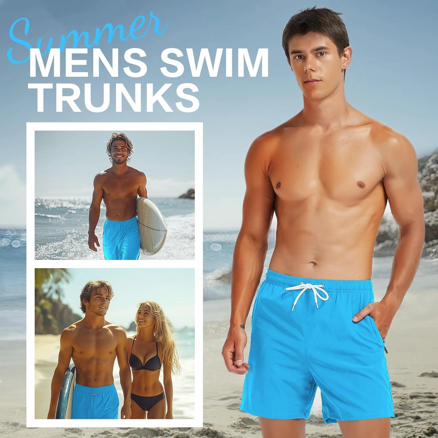 Scotamalone Mens Swim Trunks Swim Shorts Swimming Trunks Swimwear Bathing Suits Quick Dry with Zipper Pockets