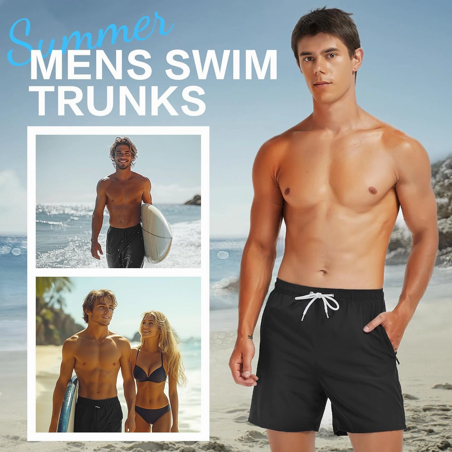 Scotamalone Mens Swim Trunks Swim Shorts Swimming Trunks Swimwear Bathing Suits Quick Dry with Zipper Pockets