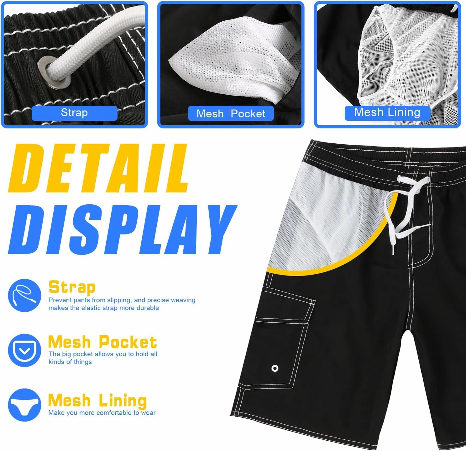 Scotamalone Mens Swim Trunks Swimming Shorts Swimwear Bathing Suits Quick Dry 7 Inch with Mesh Lining