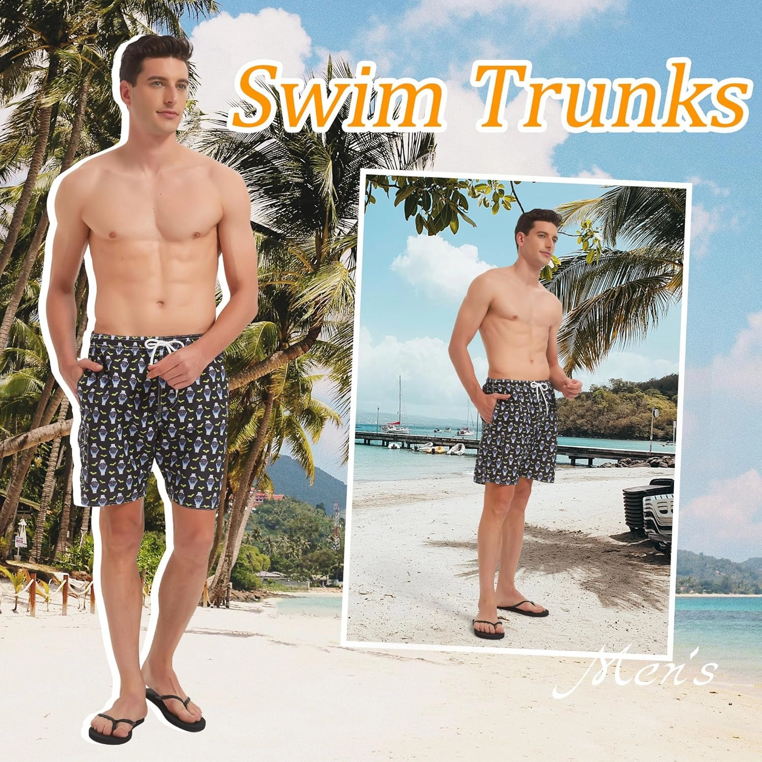 Scotamalone Mens Swim Trunks Swimming Shorts Swimwear Bathing Suits Quick Dry 7 Inch with Mesh Lining