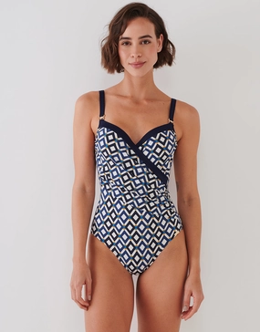 Seaside Dining Moulded Underwired Swimsuit - Navy Cream