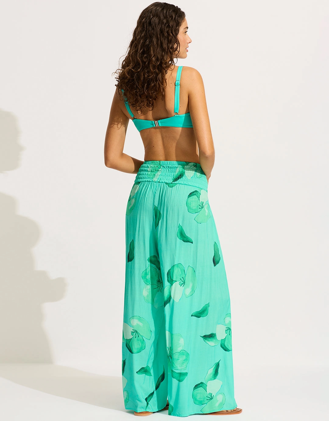 Secret Garden Shirred Wrap Beach Trouser - Jade