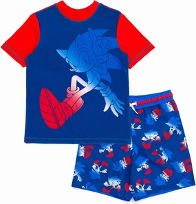 SEGA Sonic The Hedgehog Pullover Rash Guard and Swim Trunks Outfit Set Little Kid to Big Kid