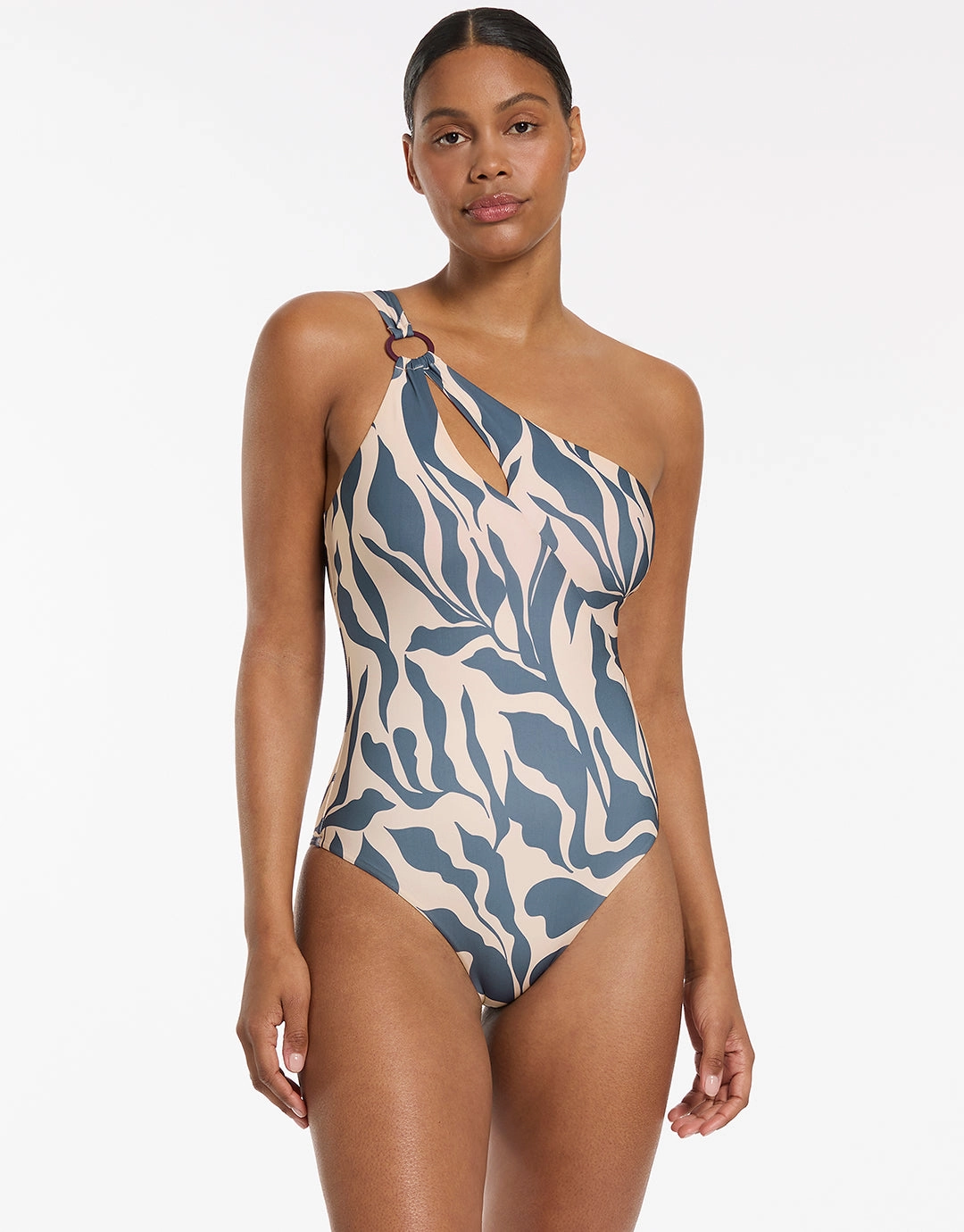 Sereno One Shoulder Ring Swimsuit - Steel Blue