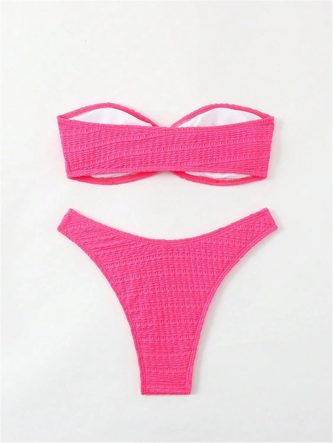 SHENHE Women's 2 Piece Bikini Set Summer Solid Ring Strapless Textured Bathingsuit