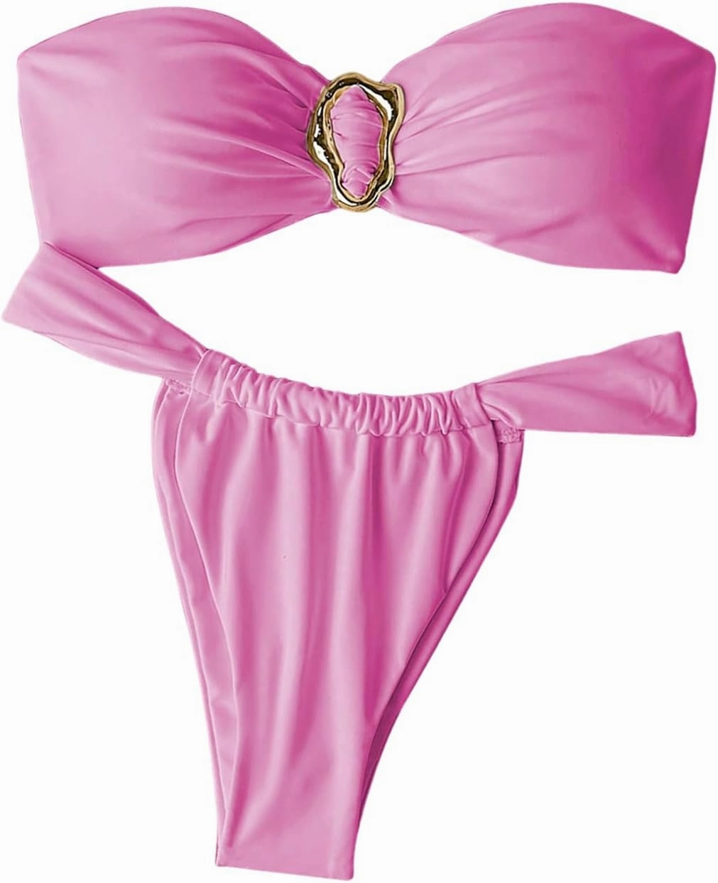 SHENHE Women's 2 Piece Strapless Swimsuit Metal Ring High Cut Thong Ruched Bandeau Bikini Set