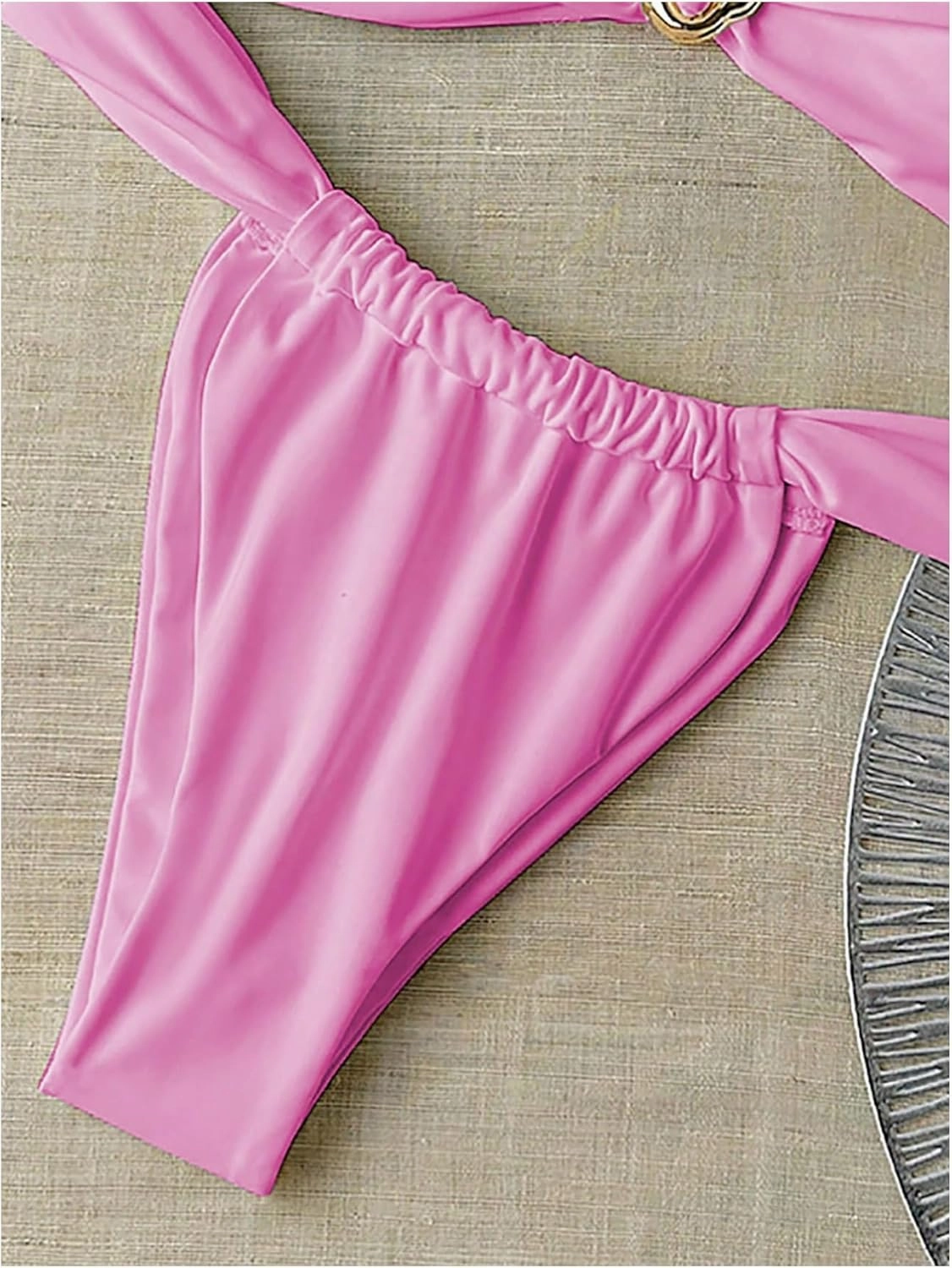 SHENHE Women's 2 Piece Strapless Swimsuit Metal Ring High Cut Thong Ruched Bandeau Bikini Set