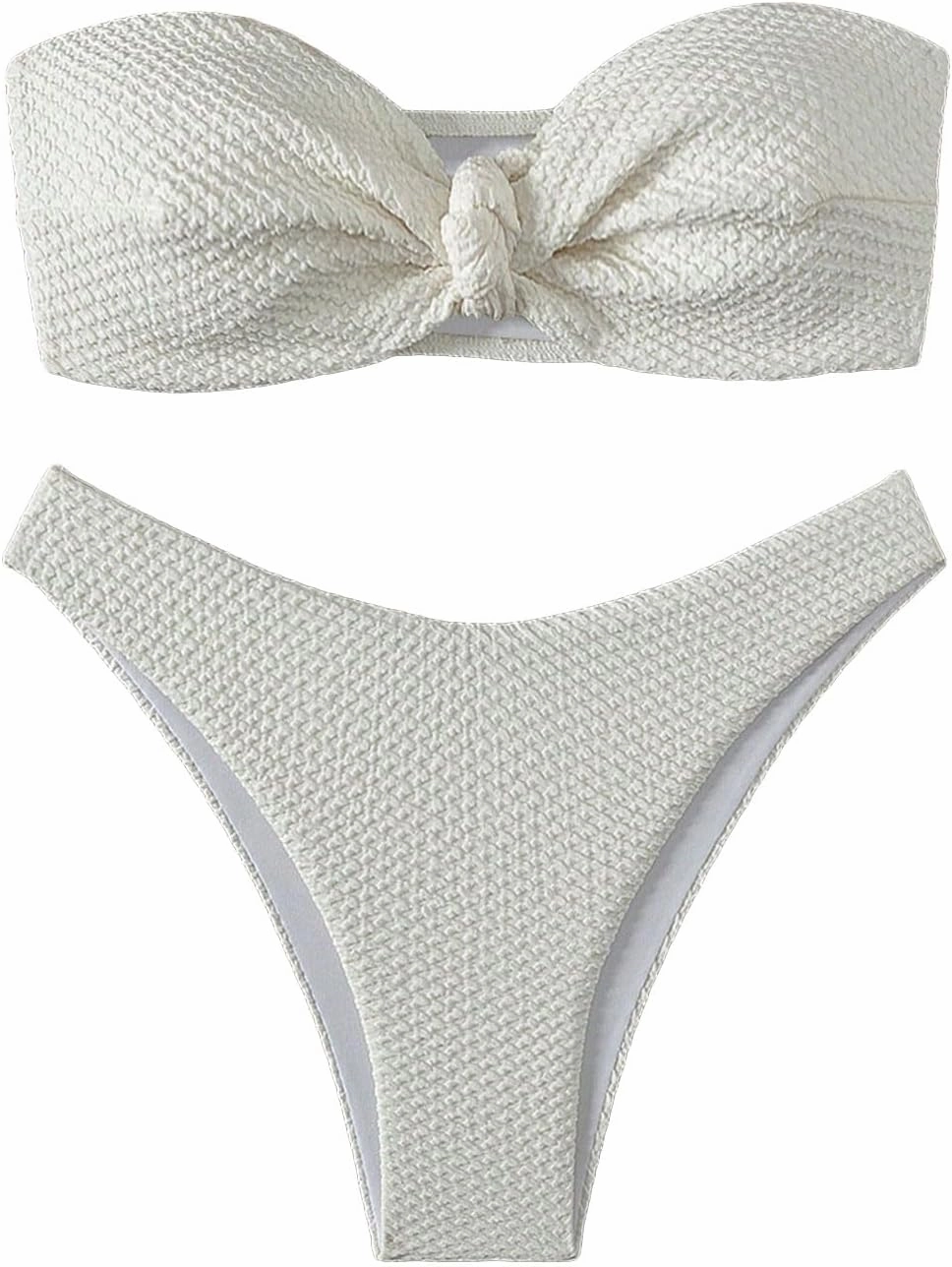 SHENHE Women's Strapless Tie Front 2 Piece Swimsuits Sexy Thong Bandeau Bikini Set