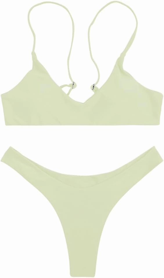 SherryDC Women's Solid Scoop Neck Push Up Padded Brazilian Thong Bikini Swimsuit Bathing Suit