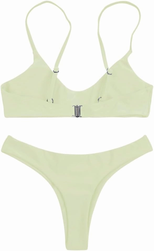 SherryDC Women's Solid Scoop Neck Push Up Padded Brazilian Thong Bikini Swimsuit Bathing Suit