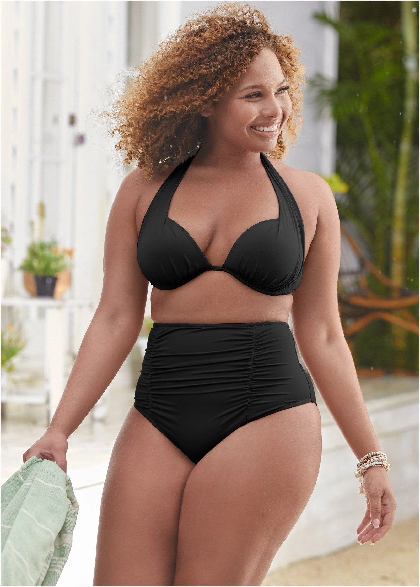 Shirred High-Waist Bottom - Black Beauty