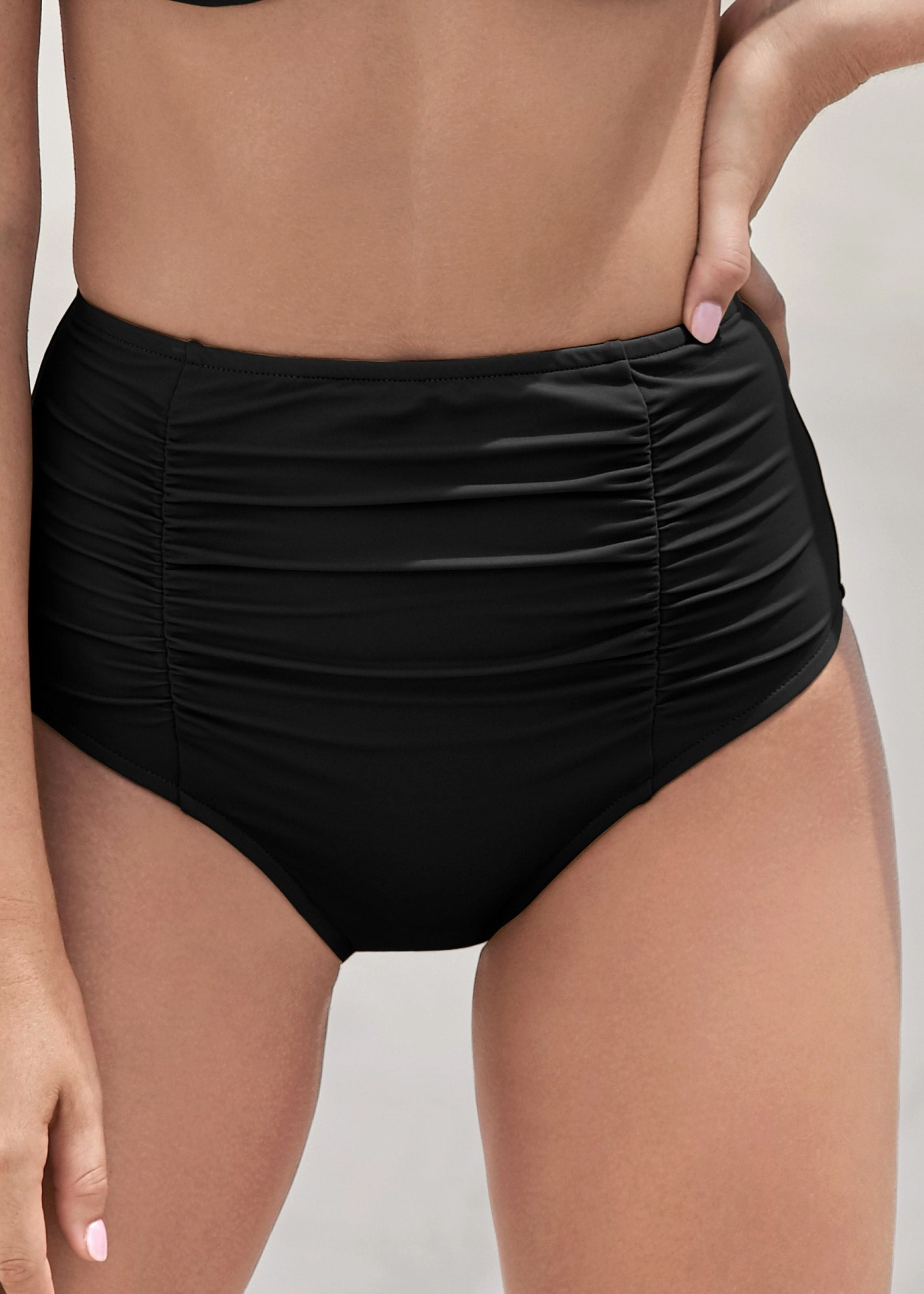 Shirred High-Waist Bottom - Black Beauty