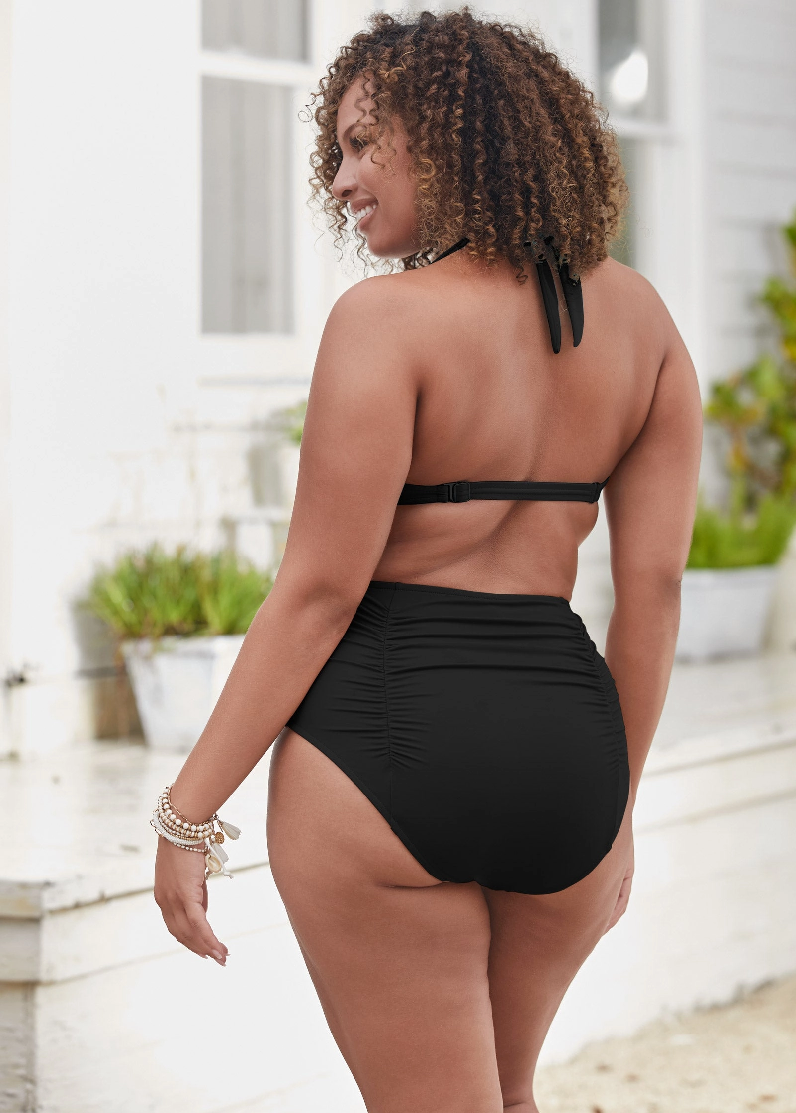 Shirred High-Waist Bottom - Black Beauty