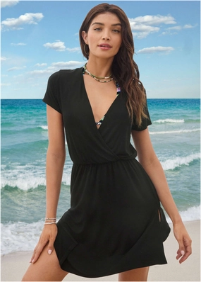 Short Sleeve Cover-Up Dress - Black
