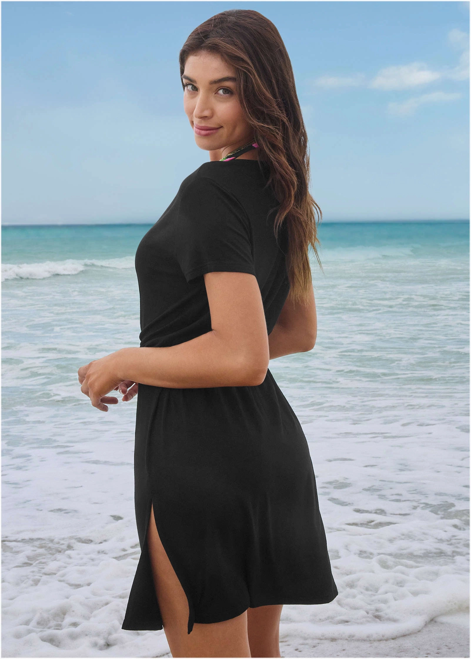 Short Sleeve Cover-Up Dress - Black