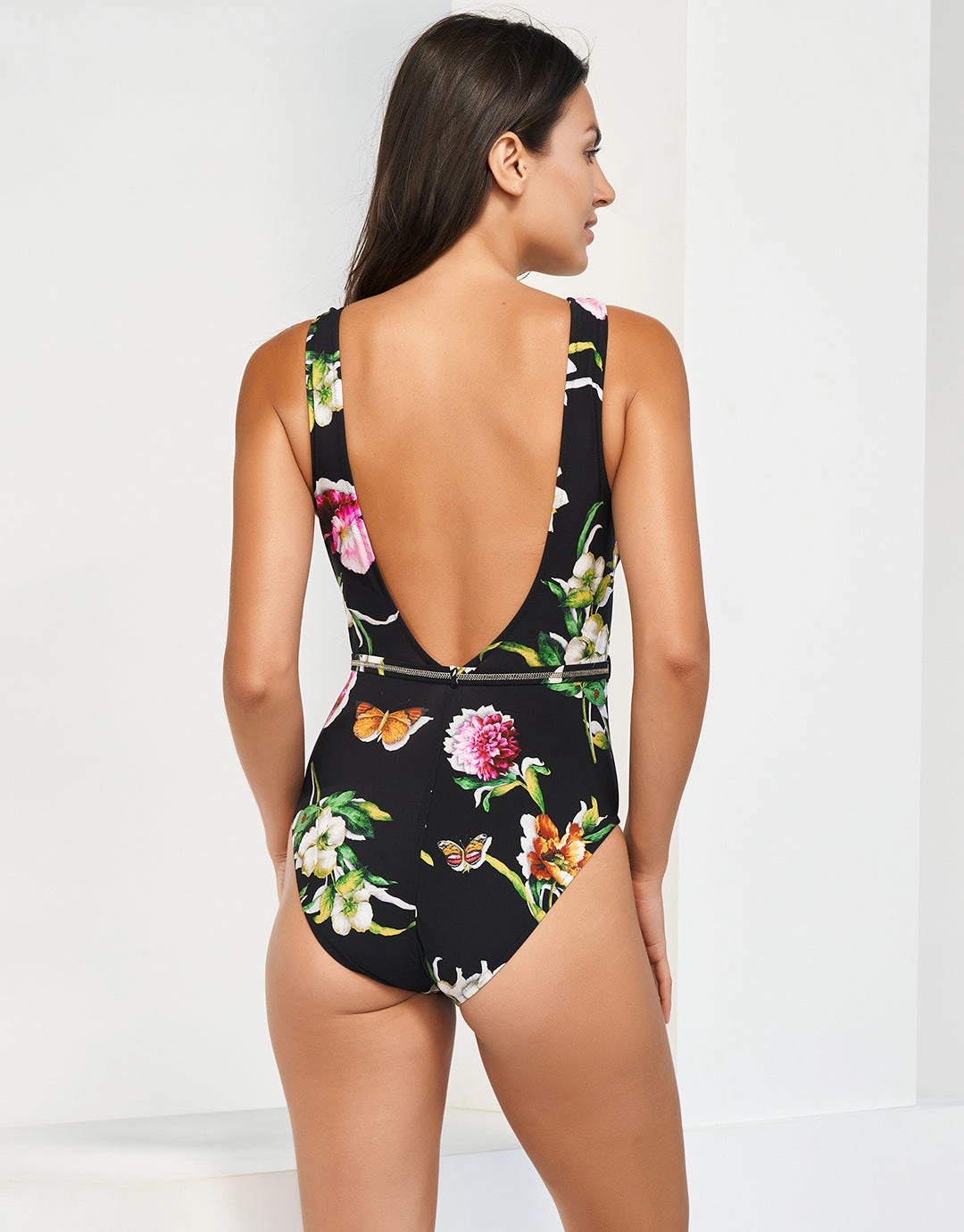 Siciliana Plunge Swimsuit - Black-Brights