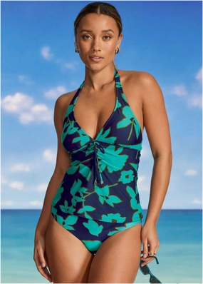 Sicily Halter Tankini - Blue Block Floral