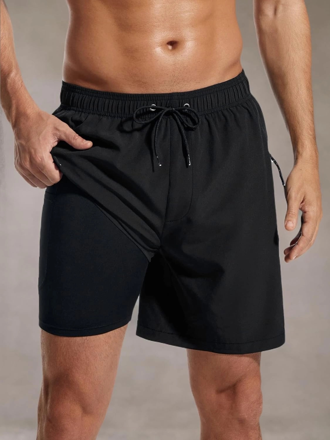 SILKWORLD 7 Inch Mens Swim Trunks with Compression Liner Quick-Dry Bathing Suit with Zipper Pockets