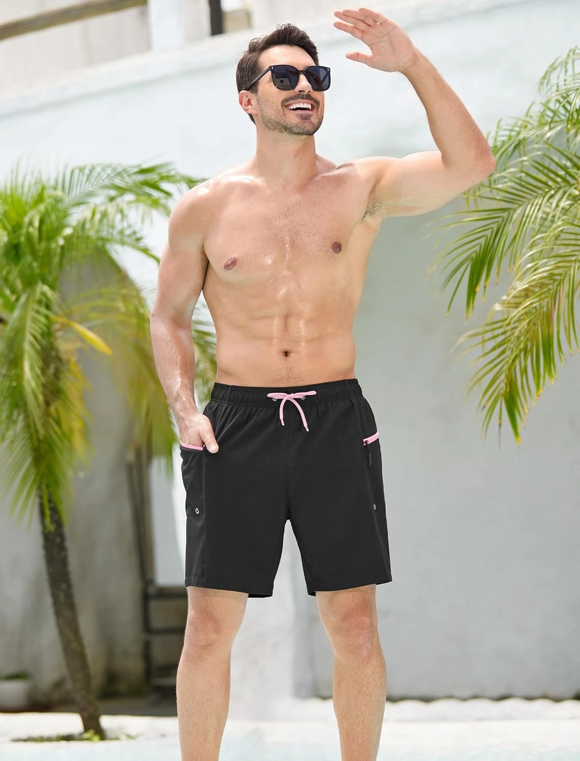 SILKWORLD 7 Inch Mens Swim Trunks with Compression Liner Quick-Dry Bathing Suit with Zipper Pockets