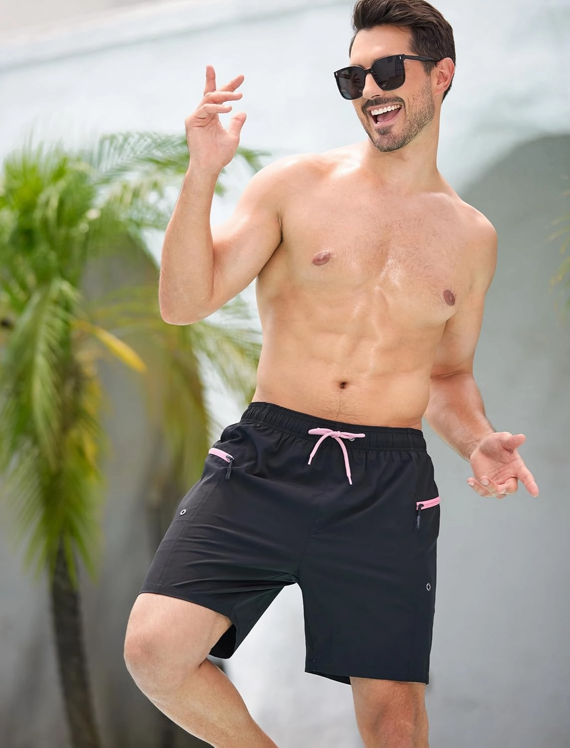 SILKWORLD 7 Inch Mens Swim Trunks with Compression Liner Quick-Dry Bathing Suit with Zipper Pockets