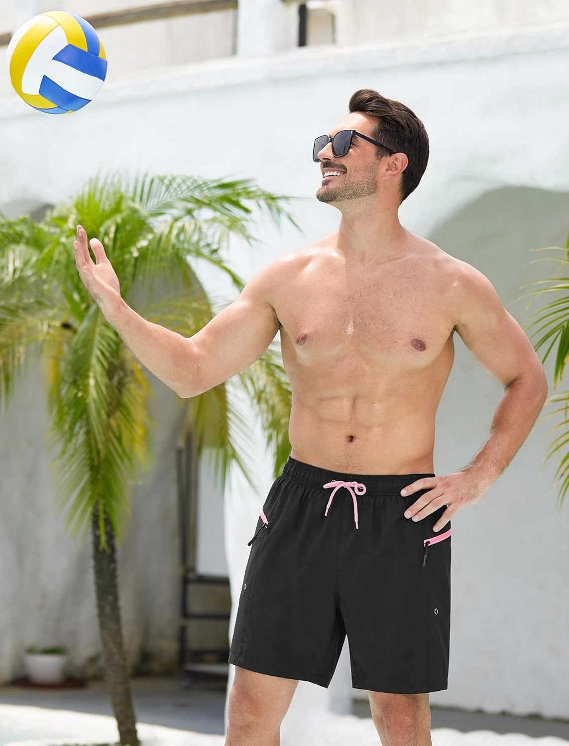 SILKWORLD 7 Inch Mens Swim Trunks with Compression Liner Quick-Dry Bathing Suit with Zipper Pockets