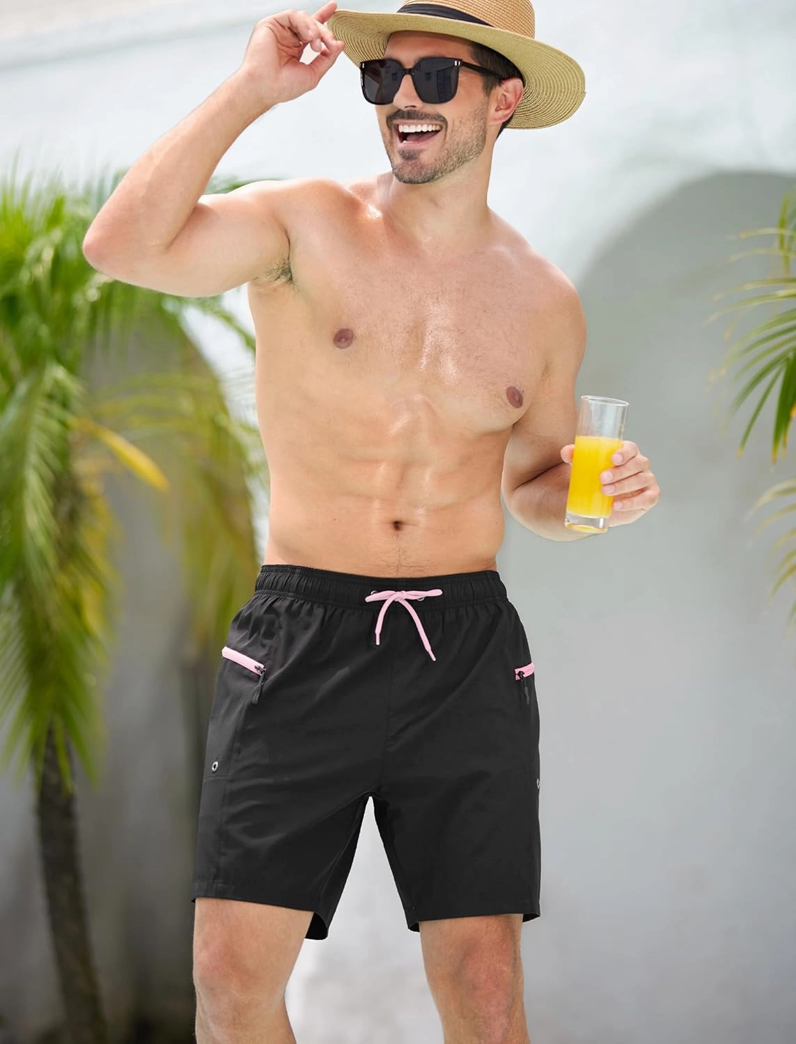 SILKWORLD 7 Inch Mens Swim Trunks with Compression Liner Quick-Dry Bathing Suit with Zipper Pockets