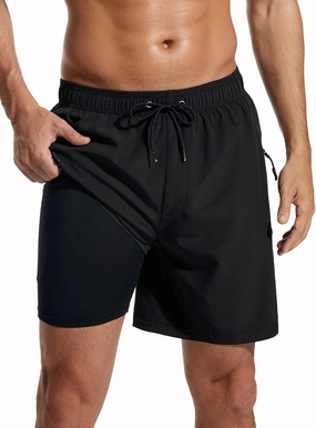 SILKWORLD 7 Inch Mens Swim Trunks with Compression Liner Quick-Dry Bathing Suit with Zipper Pockets