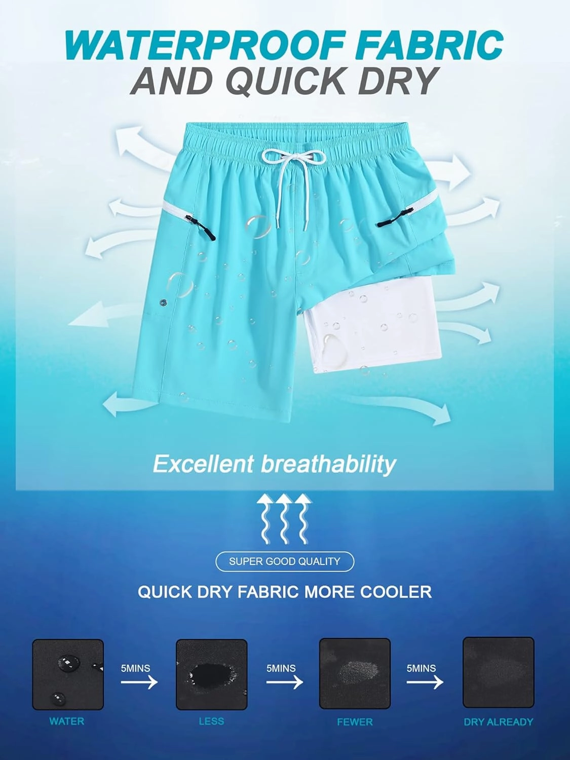 SILKWORLD 7 Inch Mens Swim Trunks with Compression Liner Quick-Dry Bathing Suit with Zipper Pockets