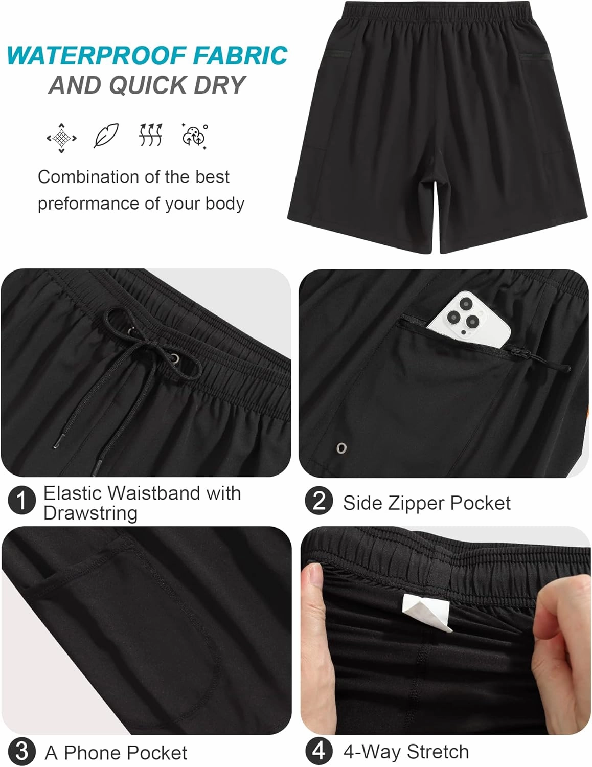 SILKWORLD 7 Inch Mens Swim Trunks with Compression Liner Quick-Dry Bathing Suit with Zipper Pockets