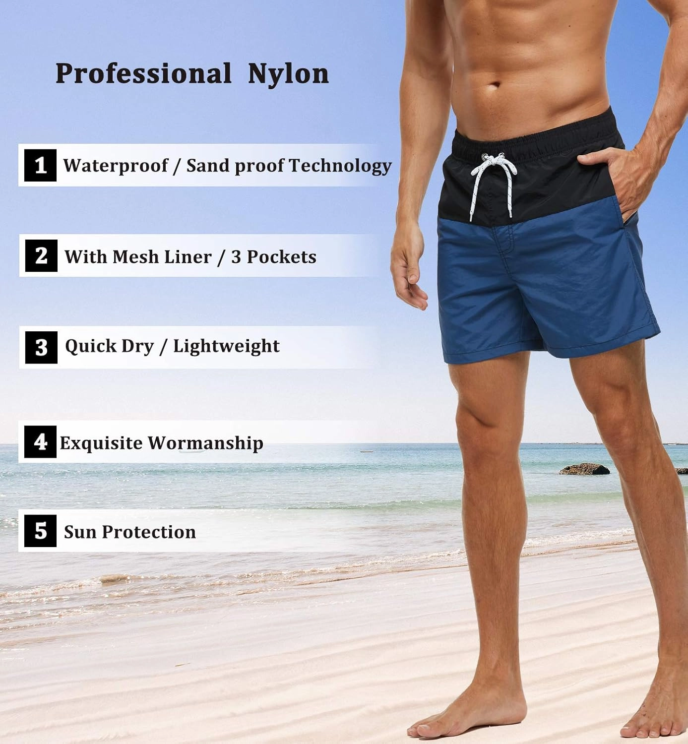 SILKWORLD Men's Swim Trunks Quick Dry Beach Shorts with Pockets
