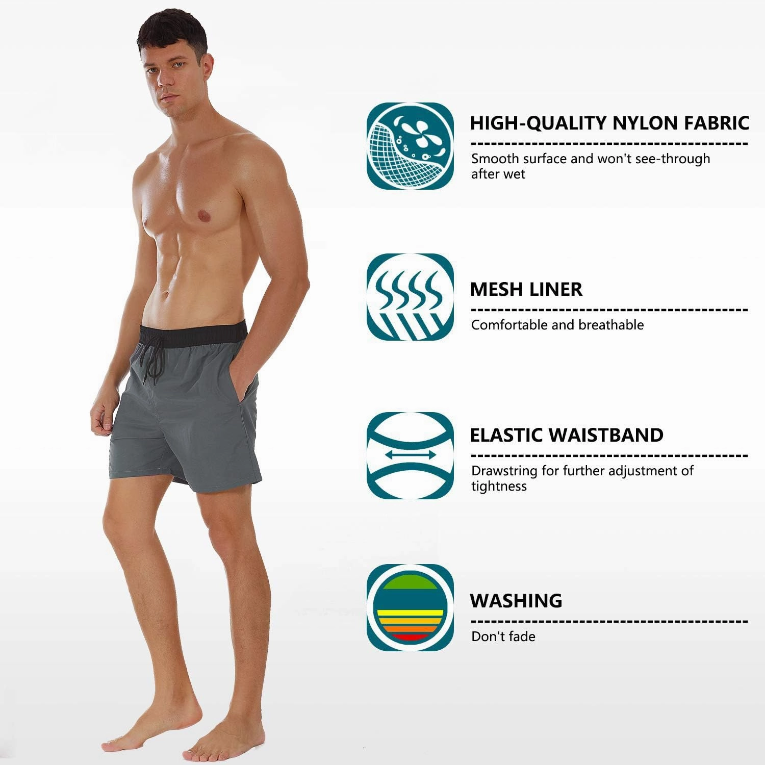 SILKWORLD Men's Swim Trunks Quick Dry Beach Shorts with Pockets