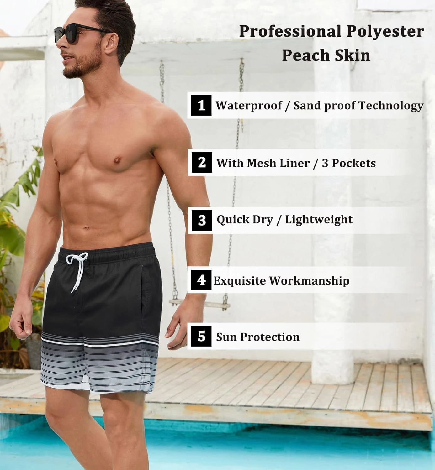 SILKWORLD Men's Swim Trunks Quick Dry Shorts with Pockets