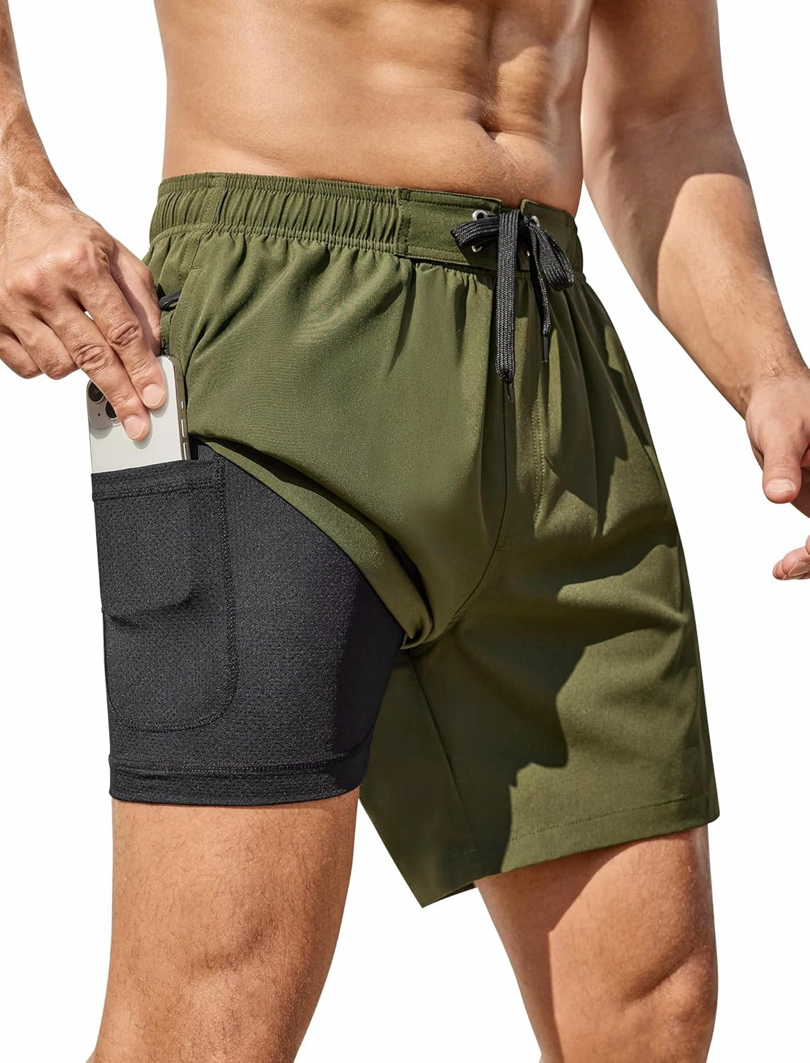 SILKWORLD Mens Swim Trunks 6" Quick Dry Bathing Suit Beach Swimming Shorts with Compression Liner and Zipper Pockets