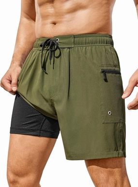 SILKWORLD Mens Swim Trunks 6" Quick Dry Bathing Suit Beach Swimming Shorts with Compression Liner and Zipper Pockets