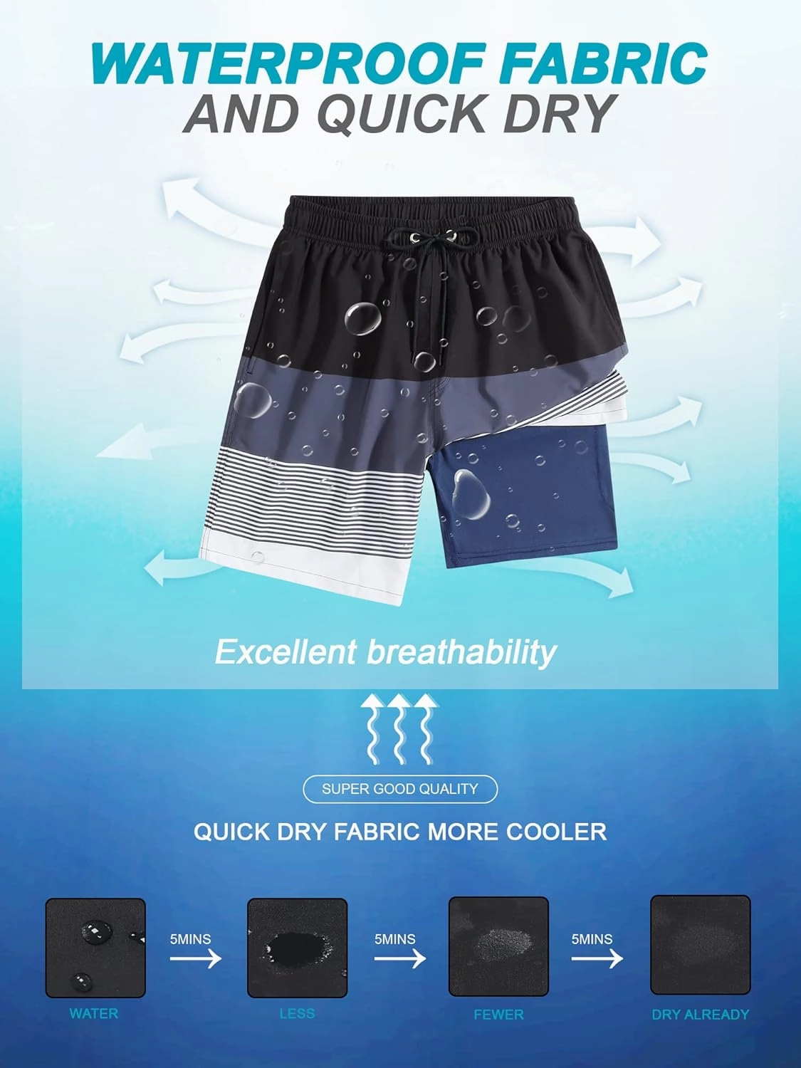 SILKWORLD Mens Swim Trunks Quick Dry Compression Liner 2 in 1 Shorts Men Swimsuit