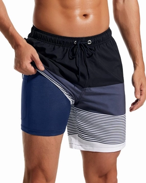 SILKWORLD Mens Swim Trunks Quick Dry Compression Liner 2 in 1 Shorts Men Swimsuit
