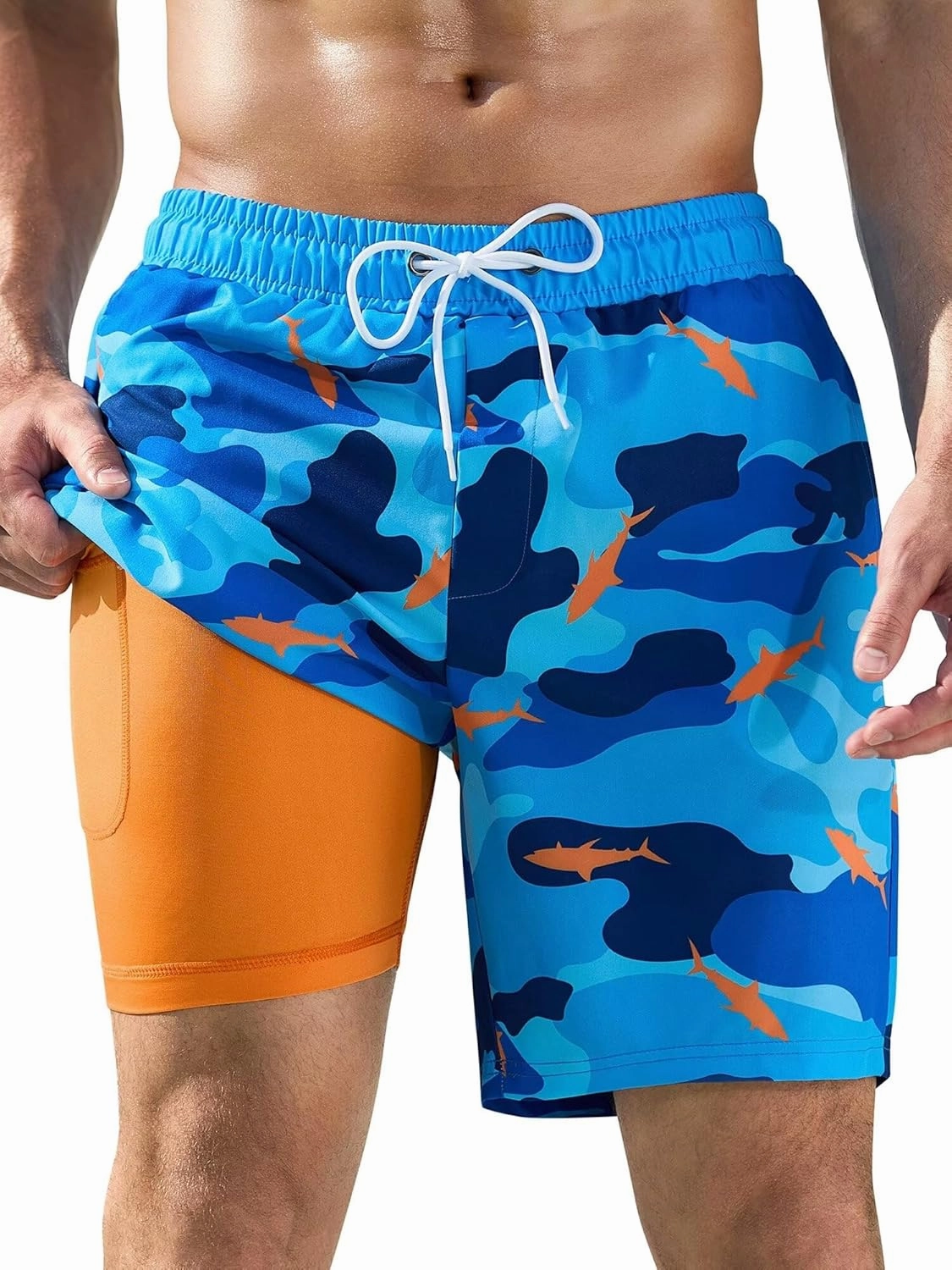 SILKWORLD Mens Swim Trunks Quick Dry Swimming Shorts with Compression Liner and Zipper Pockets