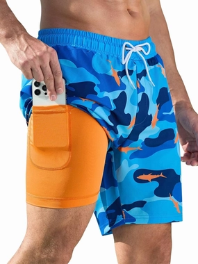 SILKWORLD Mens Swim Trunks Quick Dry Swimming Shorts with Compression Liner and Zipper Pockets