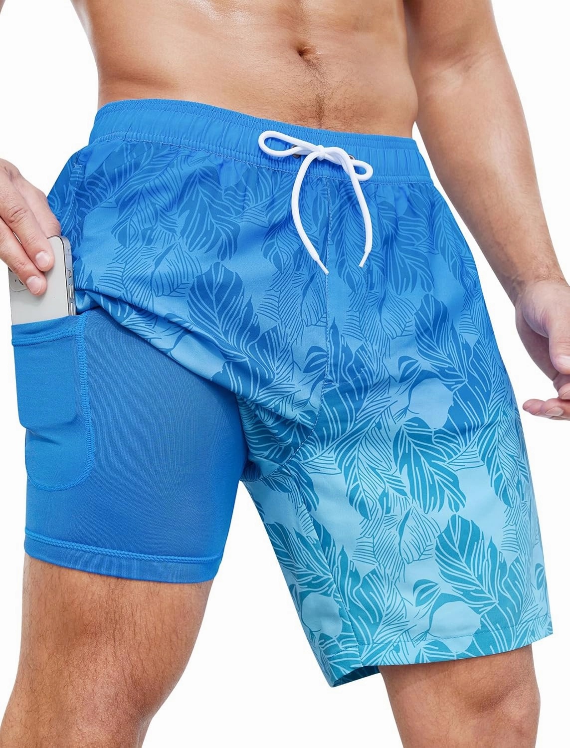 SILKWORLD Mens Swim Trunks Quick Dry Swimming Shorts with Compression Liner and Zipper Pockets