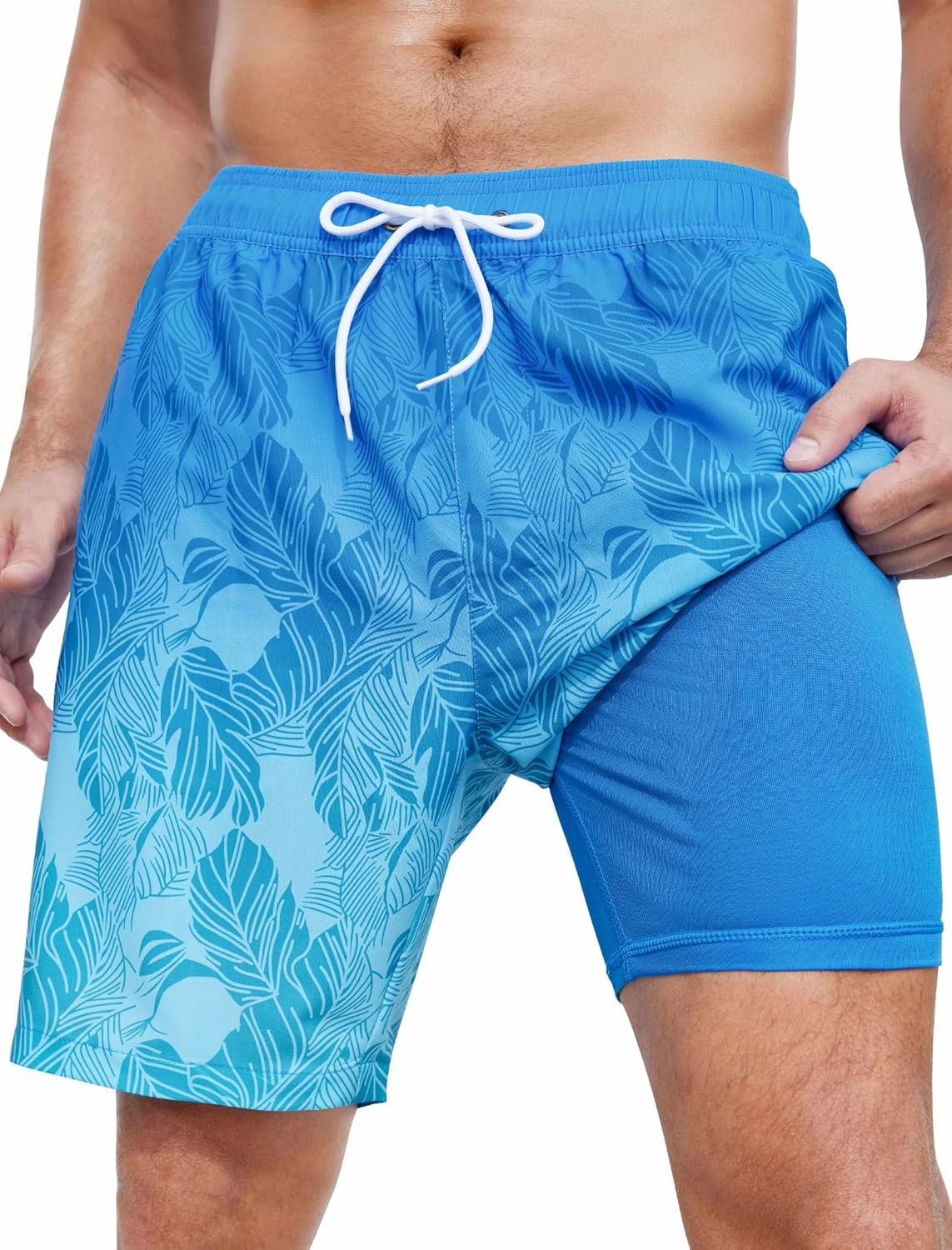 SILKWORLD Mens Swim Trunks Quick Dry Swimming Shorts with Compression Liner and Zipper Pockets