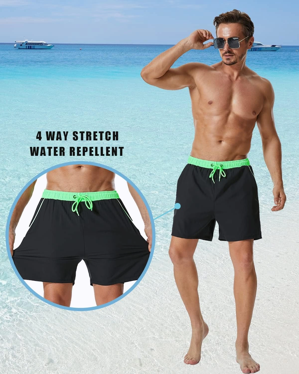 SILKWORLD Mens Swim Trunks with Compression Liner 2 in 1 Quick Dry Bathing Suit Beach Shorts with Zipper Pockets