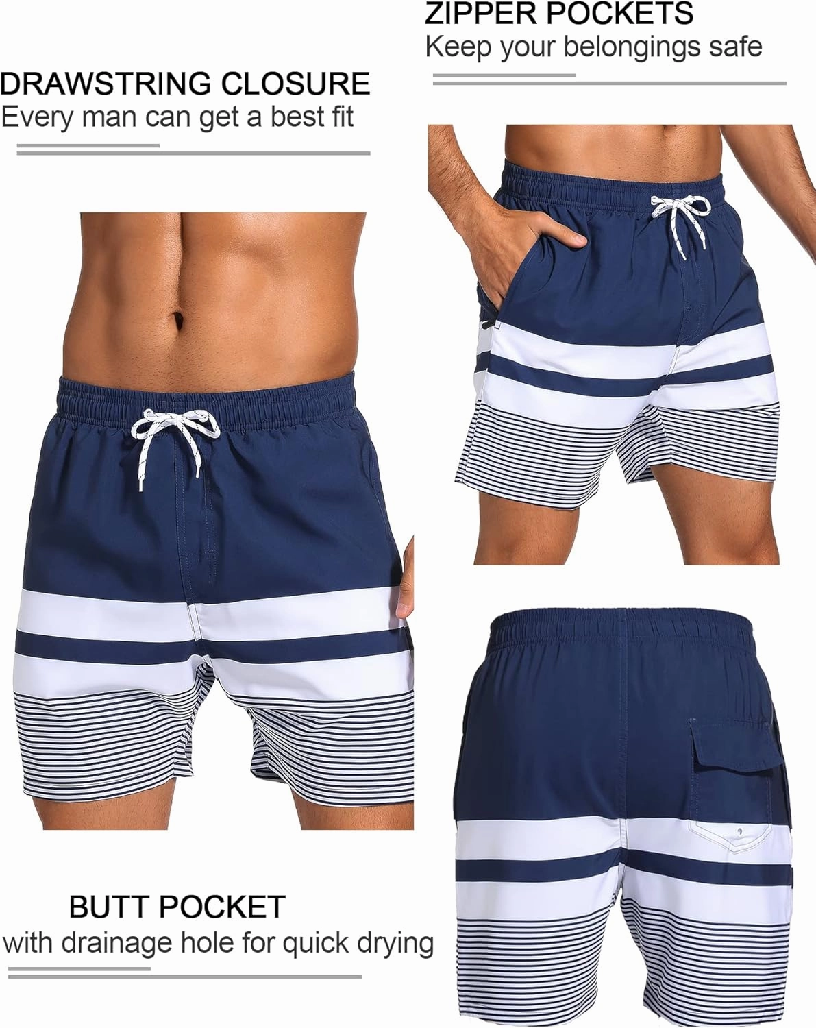 SILKWORLD Mens Swim Trunks with Compression Liner 2 in 1 Quick Dry Bathing Suit Beach Shorts with Zipper Pockets