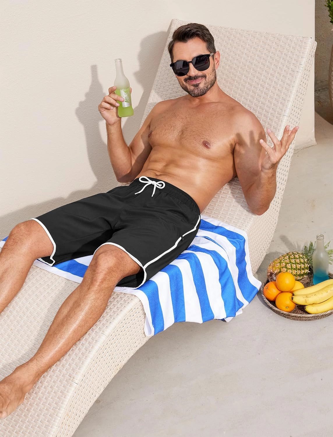 SILKWORLD Mens Swim Trunks with Compression Liner 9 Inch Long Bathing Suit 2 in 1 Beach Quick Dry Shorts with Pockets