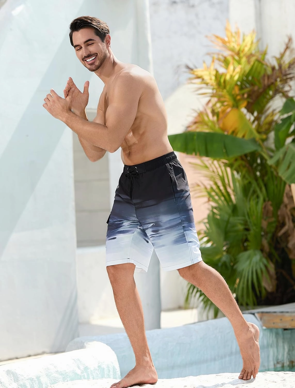 SILKWORLD Mens Swim Trunks with Compression Liner Quick-Dry 10" Stretch Beach Shorts